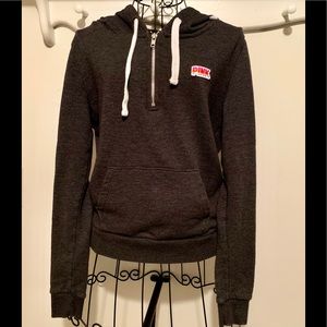 Pink Half Zip Hoodie Charcoal & White Size XS